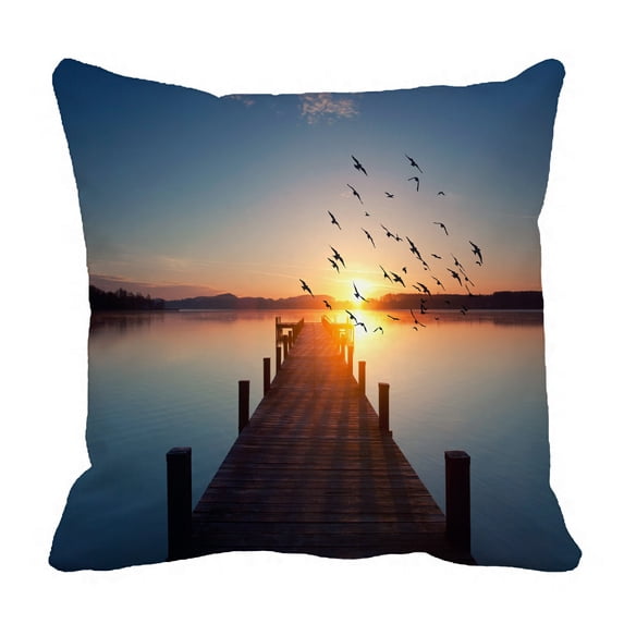 ABPHQTO Long Pier Leading Lake Sunrise Pillow Case Pillow Cover Pillow Protector Two Sides For Couch Bed 16x16 Inch
