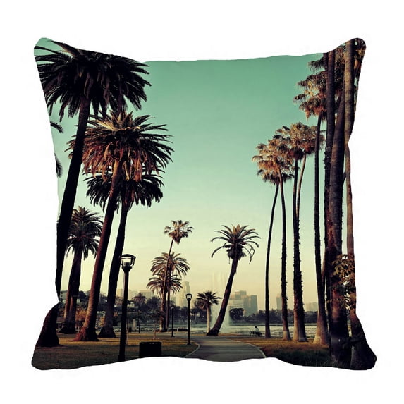 ABPHQTO Los Angeles Downtown Park View Palm Trees Pillow Case Pillow Cover Pillow Protector Two Sides For Couch Bed 18x18 Inch