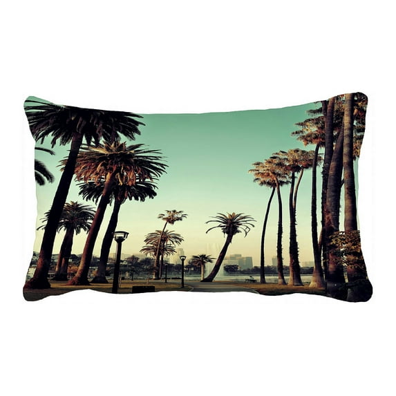 ABPHQTO Los Angeles Downtown Park View Palm Trees Pillow Case Pillow Cover Pillow Protector Two Sides For Couch Bed 20x30 Inch