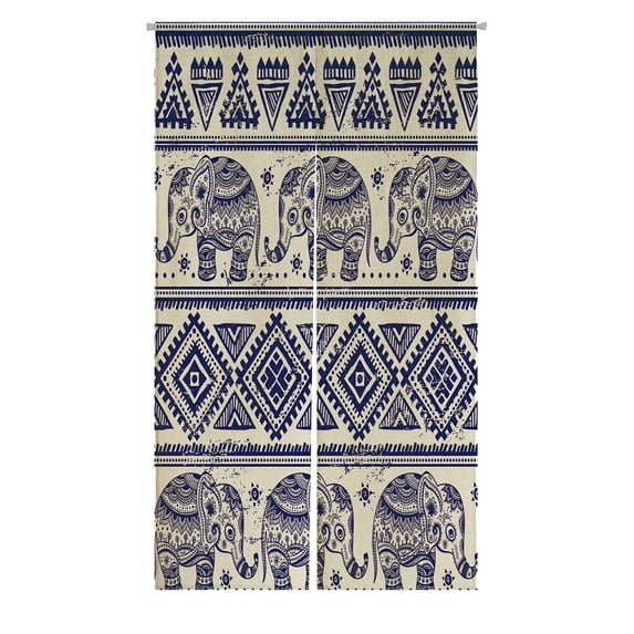 ABPHQTO Lotus Ethnic Elephant African Tribal Ornament Japanese Noren Curtain Doorway Door Window Treatment Curtains Cotton Linen Curtain 85x150 cm