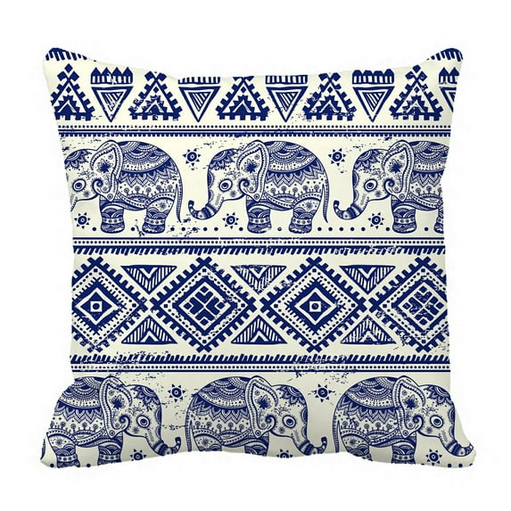 ABPHQTO Lotus Ethnic Elephant African Tribal Ornament Pillow Case Pillow Cover Pillow Protector Two Sides For Couch Bed 18x18 Inch