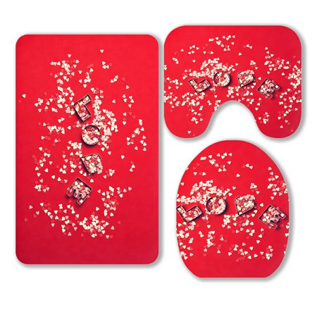 ABPHQTO Love Concept With Letters Love Sweethearts 3 Piece Bathroom Rugs Set Bath Rug Contour Mat and Toilet Lid Cover