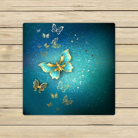 ABPHQTO Luxury Gold Butterflies Blue Textural Towels Beach Bath Pool Sprot Travel Hand Spa Towel 13x13 Inch
