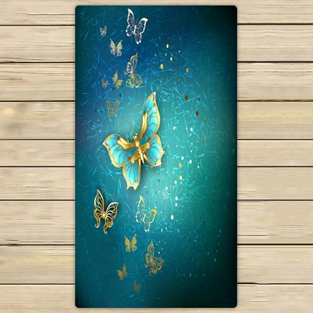 ABPHQTO Luxury Gold Butterflies Blue Textural Towels Beach Bath Pool Sprot Travel Hand Spa Towel 30x56 Inch