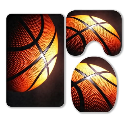 ABPHQTO Macro Basketball 3 Piece Bathroom Rugs Set Bath Rug Contour Mat and Toilet Lid Cover