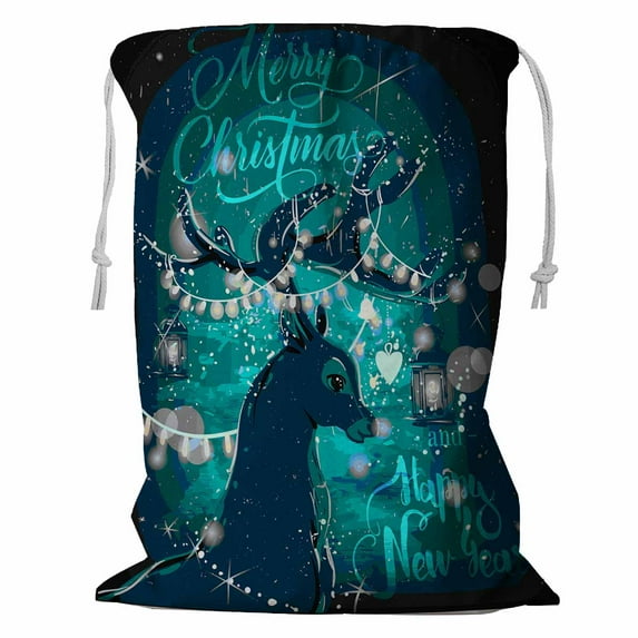 ABPHQTO Magic Christmas Deer Storage Basket Laundry Bag with Drawstring 18x24 Inch