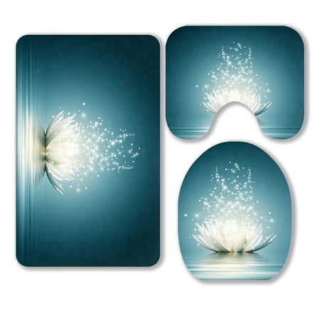 ABPHQTO Magic Lotus Flower 3 Piece Bathroom Rugs Set Bath Rug Contour Mat and Toilet Lid Cover
