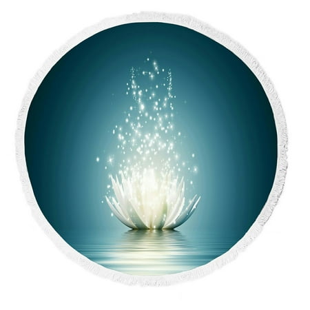 ABPHQTO Magic Lotus Flower Round Beach Blanket with Tassels Beach Throw Towel Yoga Mat Picnic Blanket