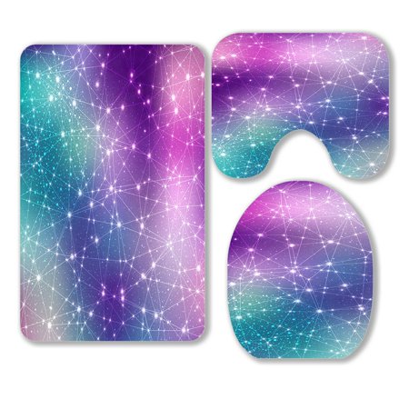 ABPHQTO Magic Space Cosmic Constellation Stars Blurred Lights 3 Piece Bathroom Rugs Set Bath Rug Contour Mat and Toilet Lid Cover