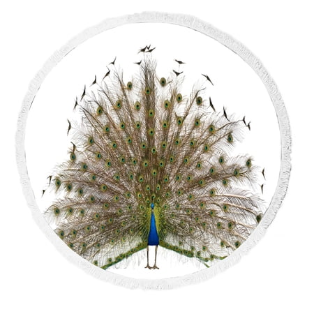 ABPHQTO Male Peafowl Displaying Tail Feathers Beach Towel Beach Blanket with Tassels Beach Throw Towel Yoga Mat Picnic Blanket