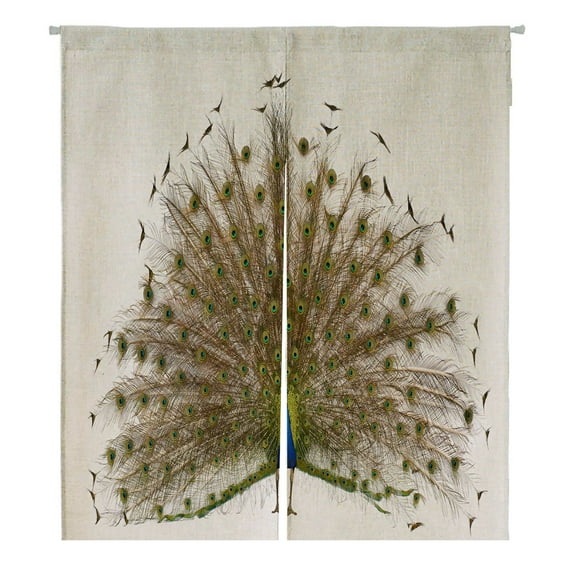 ABPHQTO Male Peafowl Displaying Tail Feathers Japanese Noren Curtain Doorway Door Window Treatment Curtains Cotton Linen Curtain 105x120 cm