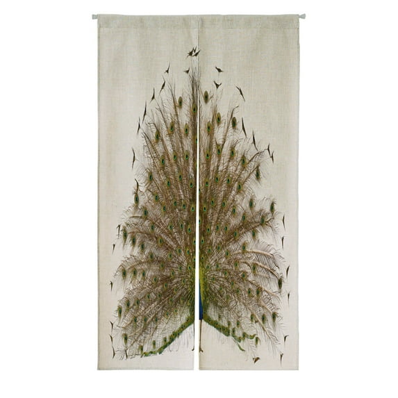 ABPHQTO Male Peafowl Displaying Tail Feathers Japanese Noren Curtain Doorway Door Window Treatment Curtains Cotton Linen Curtain 85x150 cm