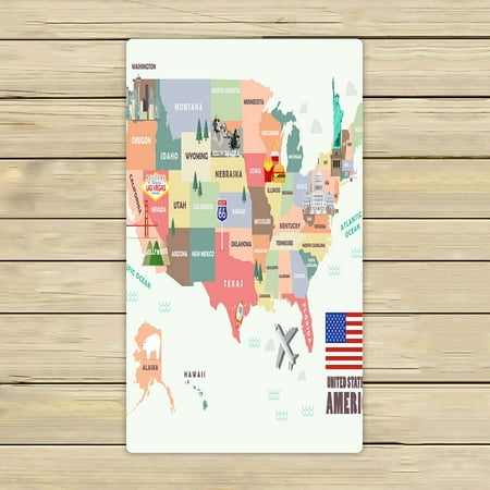 ABPHQTO Map Of The United States Of America With Famous Attractions Towels Beach Bath Pool Sprot Travel Hand Spa Towel 16x28 Inch