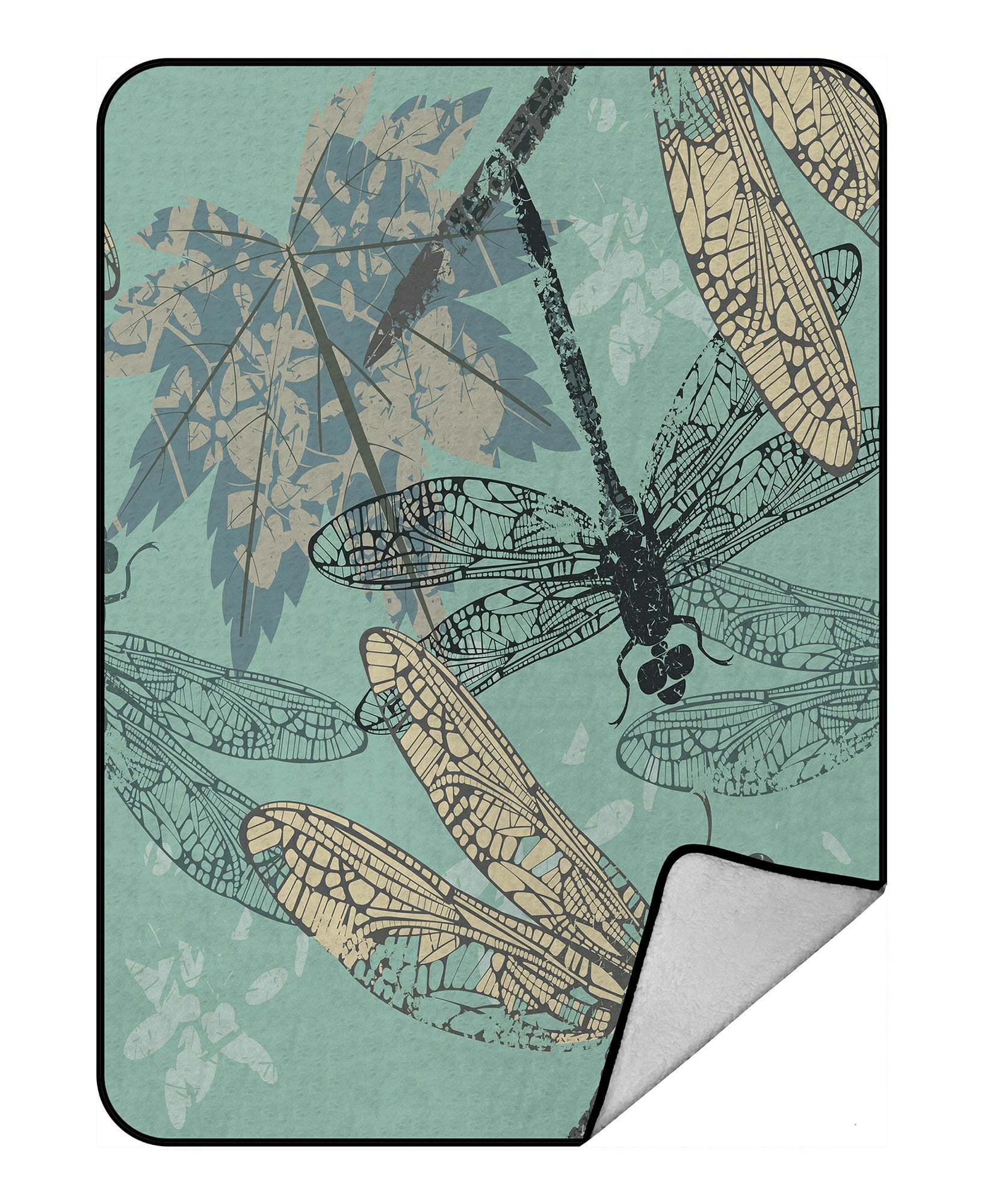 ABPHQTO Maple Leaf Dragonflies Fleece Blanket Fleece Back Throw Blanket