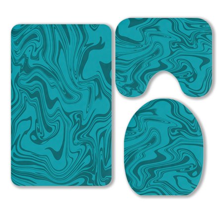 ABPHQTO Marble Blue And Aqua Pretty Texture 3 Piece Bathroom Rugs Set Bath Rug Contour Mat and Toilet Lid Cover