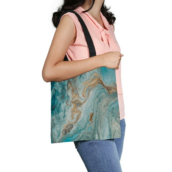 ABPHQTO Marble Texture Eastern Technique Ebru Canvas Bag Reusable Tote Grocery Shopping Bags Tote Bag 14x16 inch