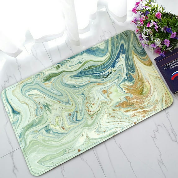 ABPHQTO Marbled Blue Green And Golden Liquid Marble Pattern Doormat Entrance Rug Area Rug Floor Mat Home Decor 30x18 Inch