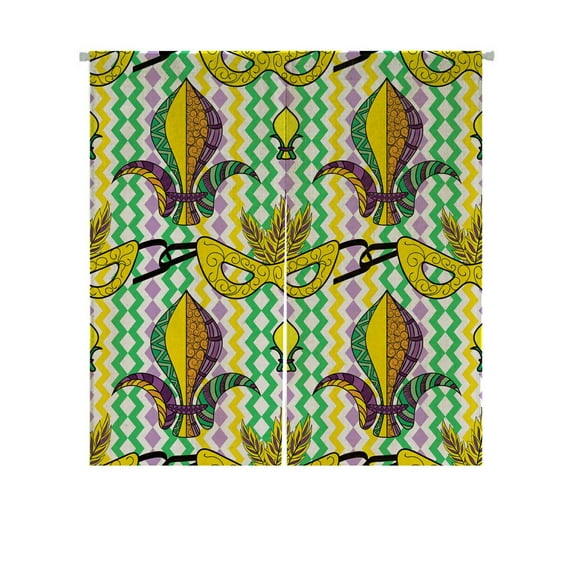 ABPHQTO Mardi Gras Colorful Carnival Mask Fleur De Lis Japanese Noren Curtain Doorway Door Window Treatment Curtains Cotton Linen Curtain 105x120 cm