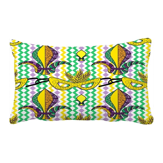 ABPHQTO Mardi Gras Colorful Carnival Mask Fleur De Lis Pillow Case Pillow Cover Pillow Protector Two Sides For Couch Bed 20x30 Inch