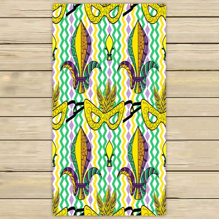 ABPHQTO Mardi Gras Colorful Carnival Mask Fleur De Lis Towels Beach Bath Pool Sprot Travel Hand Spa Towel 30x56 Inch