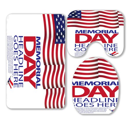 ABPHQTO Memorial Day Flag Design 3 Piece Bathroom Rugs Set Bath Rug Contour Mat and Toilet Lid Cover