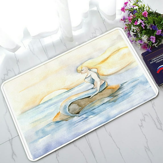 ABPHQTO Mermaid Rock Sunset Sea Orange Blue Fabulous Story Doormat Entrance Rug Area Rug Floor Mat Home Decor 30x18 Inch