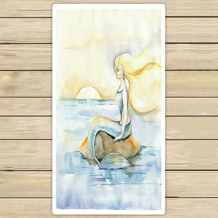 ABPHQTO Mermaid Rock Sunset Sea Orange Blue Fabulous Story Towels Beach Bath Pool Sprot Travel Hand Spa Towel 30x56 Inch