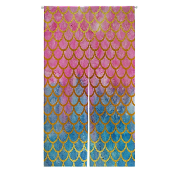 ABPHQTO Mermaid Scales Fish Scales Bright Summer Reptilian Scales Japanese Noren Curtain Doorway Door Window Treatment Curtains Cotton Linen Curtain 85x150 cm