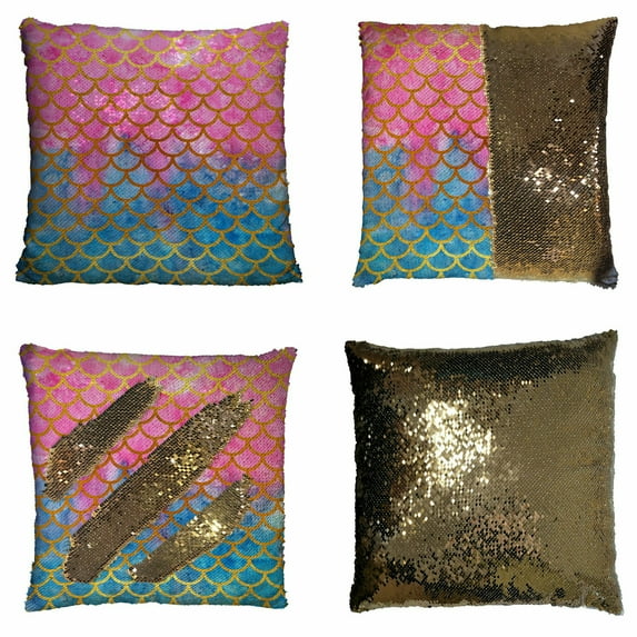 ABPHQTO Mermaid Scales Fish Scales Bright Summer Reptilian Scales Reversible Mermaid Sequin Pillow Case Home Decor Cushion Cover 16x16 Inch