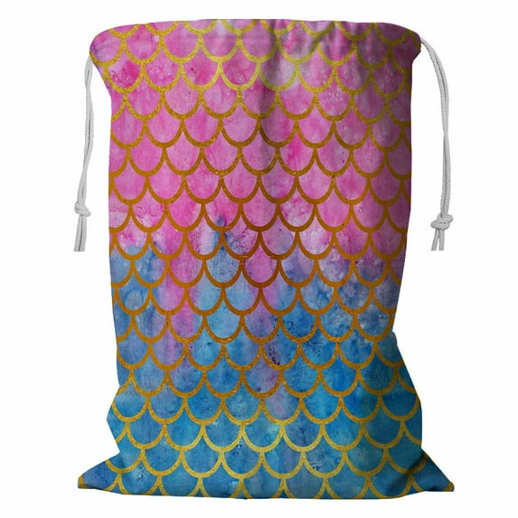 ABPHQTO Mermaid Scales Fish Scales Bright Summer Reptilian Scales Storage Basket Laundry Bag with Drawstring 24x32 Inch