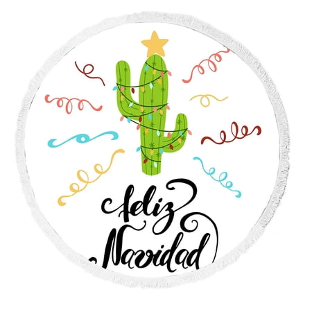 ABPHQTO Merry Christmas Happy Cactus In A Christmas Garland Beach Towel Beach Blanket with Tassels Beach Throw Towel Yoga Mat Picnic Blanket