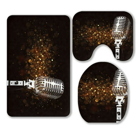 ABPHQTO Microphone 3 Piece Bathroom Rugs Set Bath Rug Contour Mat and Toilet Lid Cover
