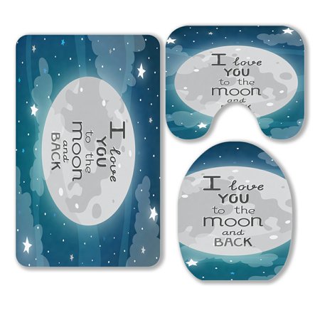 ABPHQTO Moon At Night I Love You To The Moon And Back 3 Piece Bathroom Rugs Set Bath Rug Contour Mat and Toilet Lid Cover