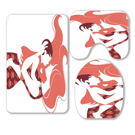 ABPHQTO Mother And Child 3 Piece Bathroom Rugs Set Bath Rug Contour Mat and Toilet Lid Cover