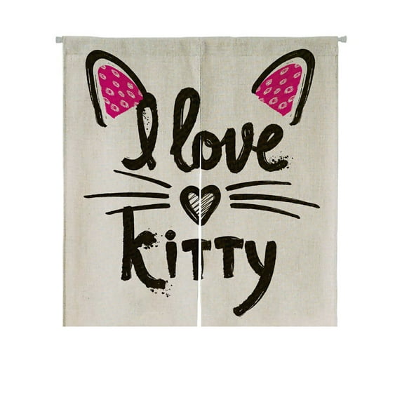 ABPHQTO Motivation Slogan I Love Kitty Japanese Noren Curtain Doorway Door Window Treatment Curtains Cotton Linen Curtain 85x90 cm