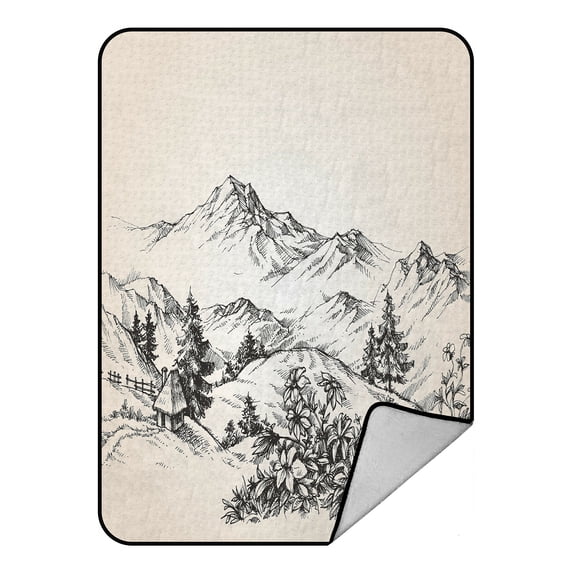 ABPHQTO Mountains Landscape Sketch Fleece Blanket Fleece Back Throw Blanket 58x80 Inch