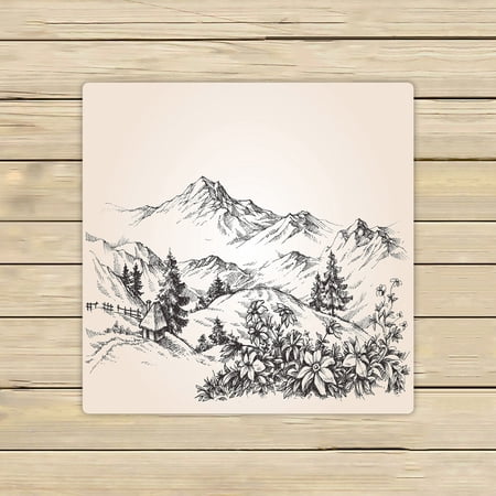 ABPHQTO Mountains Landscape Sketch Towels Beach Bath Pool Sprot Travel Hand Spa Towel 13x13 Inch