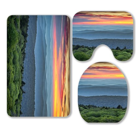 ABPHQTO Mountains Ridges Sunset Great Smoky Mountains 3 Piece Bathroom Rugs Set Bath Rug Contour Mat and Toilet Lid Cover
