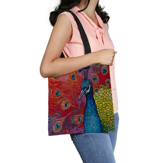 ABPHQTO Multicolored Peacock Modern Art Canvas Bag Reusable Tote Grocery Shopping Bags Tote Bag 14x16 inch