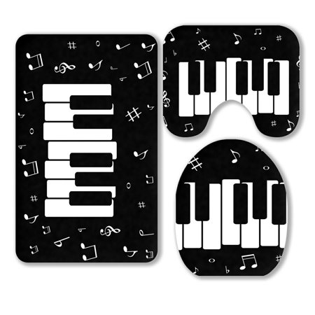 ABPHQTO Music Icon With Piano And Musical Notes 3 Piece Bathroom Rugs Set Bath Rug Contour Mat and Toilet Lid Cover