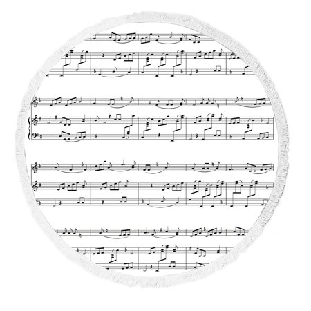 ABPHQTO Music Note Round Beach Blanket with Tassels Beach Throw Towel Yoga Mat Picnic Blanket
