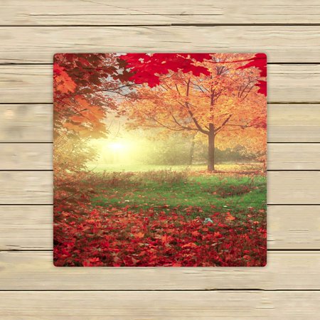 ABPHQTO Mystery Autumn Landscape Yellow Trees Falling Leaves Natural Towels Beach Bath Pool Sprot Travel Hand Spa Towel 13x13 Inch