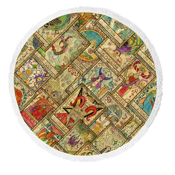 ABPHQTO Mystic And Vintage Astrology Beach Towel Beach Blanket with Tassels Beach Throw Towel Yoga Mat Picnic Blanket