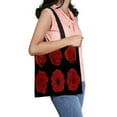 thumbnail image 1 of ABPHQTO Natural Red Flowers Peony Roses Gerbera Black Canvas Bag Reusable Tote Grocery Shopping Bags Tote Bag 14x16 inch, 1 of 2