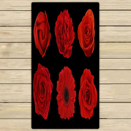 ABPHQTO Natural Red Flowers Peony Roses Gerbera Black Towels Beach Bath Pool Sprot Travel Hand Spa Towel 30x56 Inch