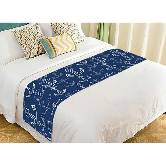 ABPHQTO Nautical Doodle Anchors Bed Runner Bedding Scarf Bed Decoration 20x95 inch