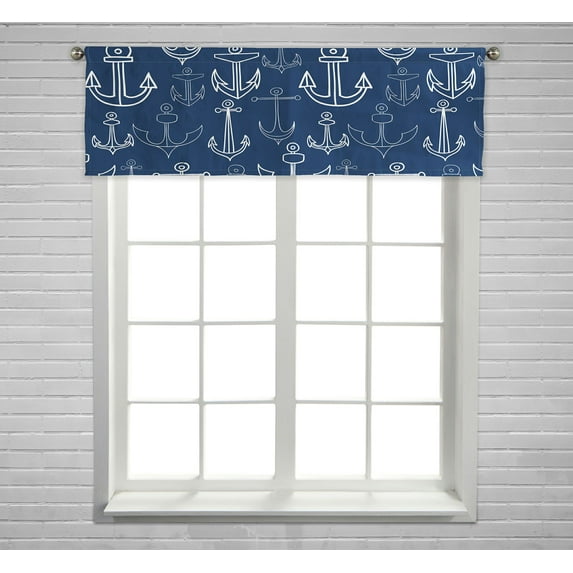 ABPHQTO Nautical Doodle Anchors Window Curtain Valance Rod Pocke 54x18 Inch