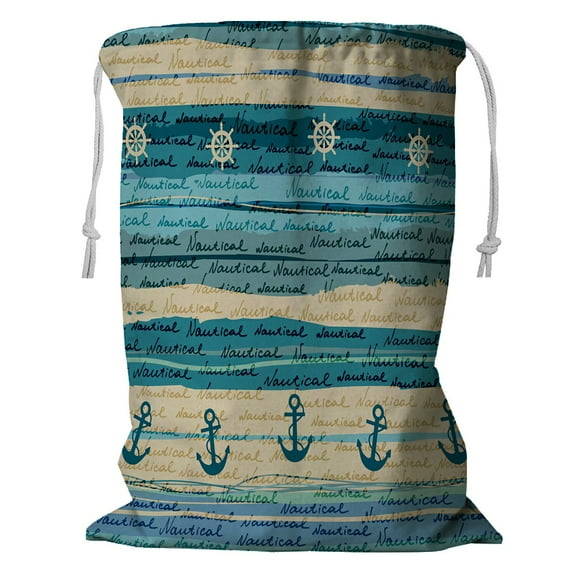 ABPHQTO Nautical Style Storage Basket Laundry Bag with Drawstring 18x24 Inch