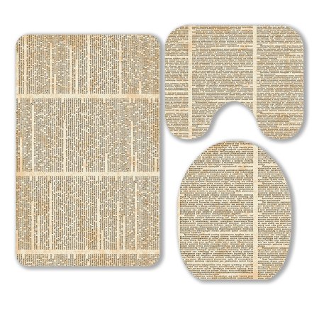 ABPHQTO Newspaper Columns 3 Piece Bathroom Rugs Set Bath Rug Contour Mat and Toilet Lid Cover