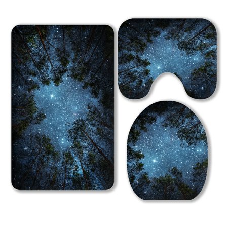 ABPHQTO Night Sky Milky Way Trees 3 Piece Bathroom Rugs Set Bath Rug Contour Mat and Toilet Lid Cover